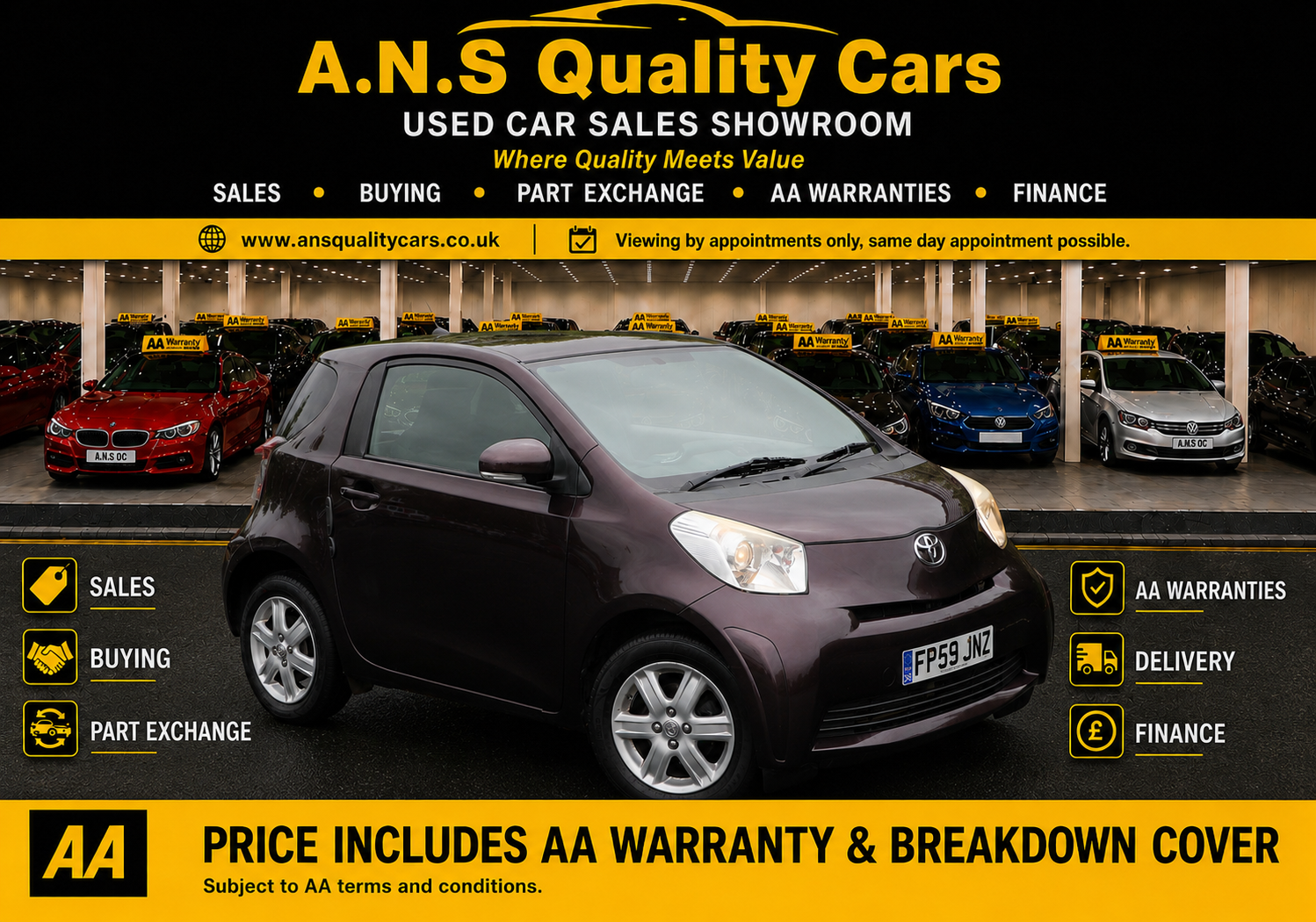 2010 Toyota IQ 998cc Petrol Manual 3 Doors, Purple, 48k Mileage, AA Warranty