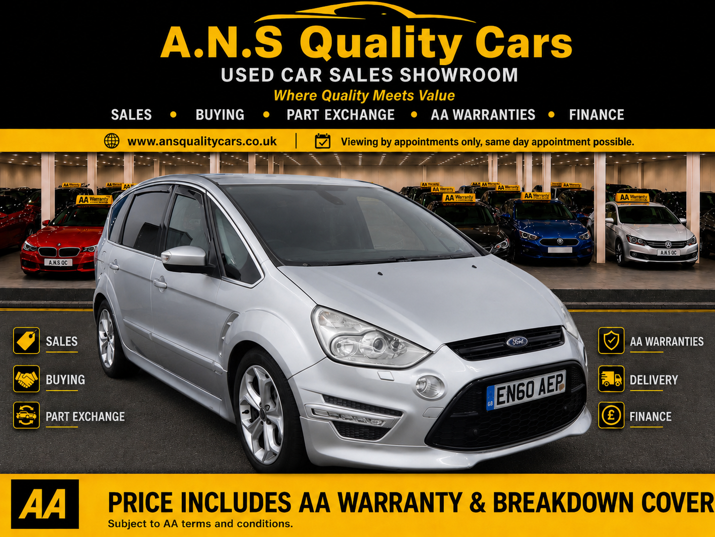 2011 Ford S-Max 2.0T EcoBoost Titanium X Sport Powershift, 5dr, 107k Mileage, Silver