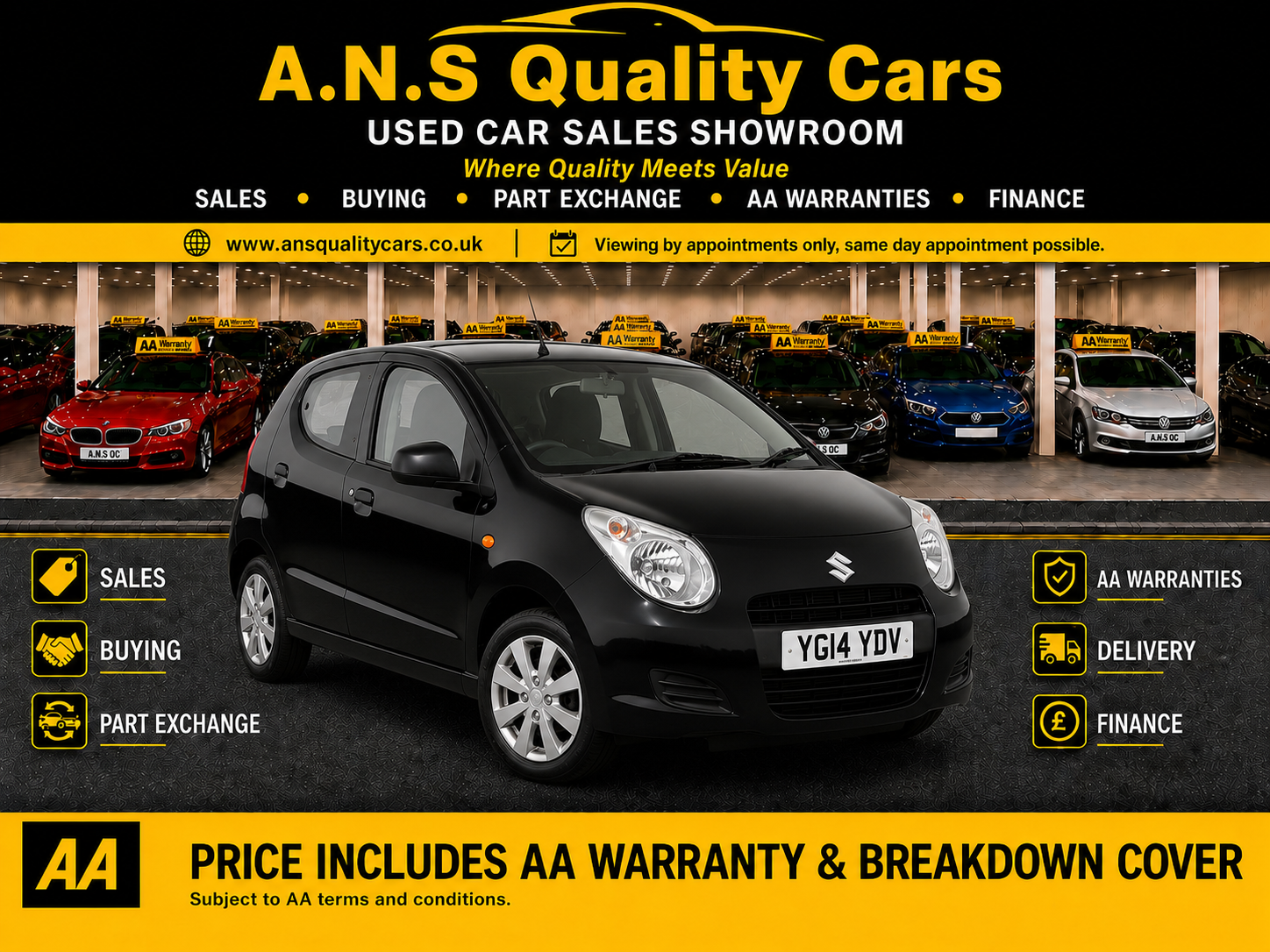 2014 Suzuki Alto 996cc Petrol Automatic 5 Doors Black, 29k Low Mileage, One Owner, AA Warranty - Image 2