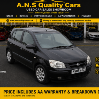 2005 Hyundai Getz 1.3cc Petrol engine, 5 Doors, 38k Mileage, Black, AA Warranty & Breakdown Included