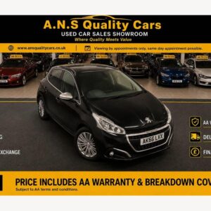 Peugeot 208 1.2cc Petrol Manual Allure spec, 5 Doors, Black, Wet Timing Belt replaced through Main Dealer, AA Warranty