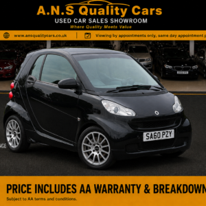 2010 Smart ForTwo 999cc Petrol Automatic 3 Doors, Black, 50k Mileage, AA Warranty Included