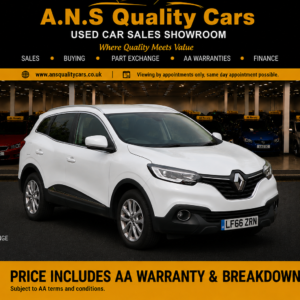 2016 Renault Kadjar 1461cc Diesel Manual, Dynamique Nav spec, White, £20 a year road tax, AA Warranty