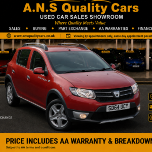 2014 Dacia Sandero Stepway 0.9 cc, 56K Mileage, Petrol, Manual, Red, AA Warranty & Breakdown Cover Included