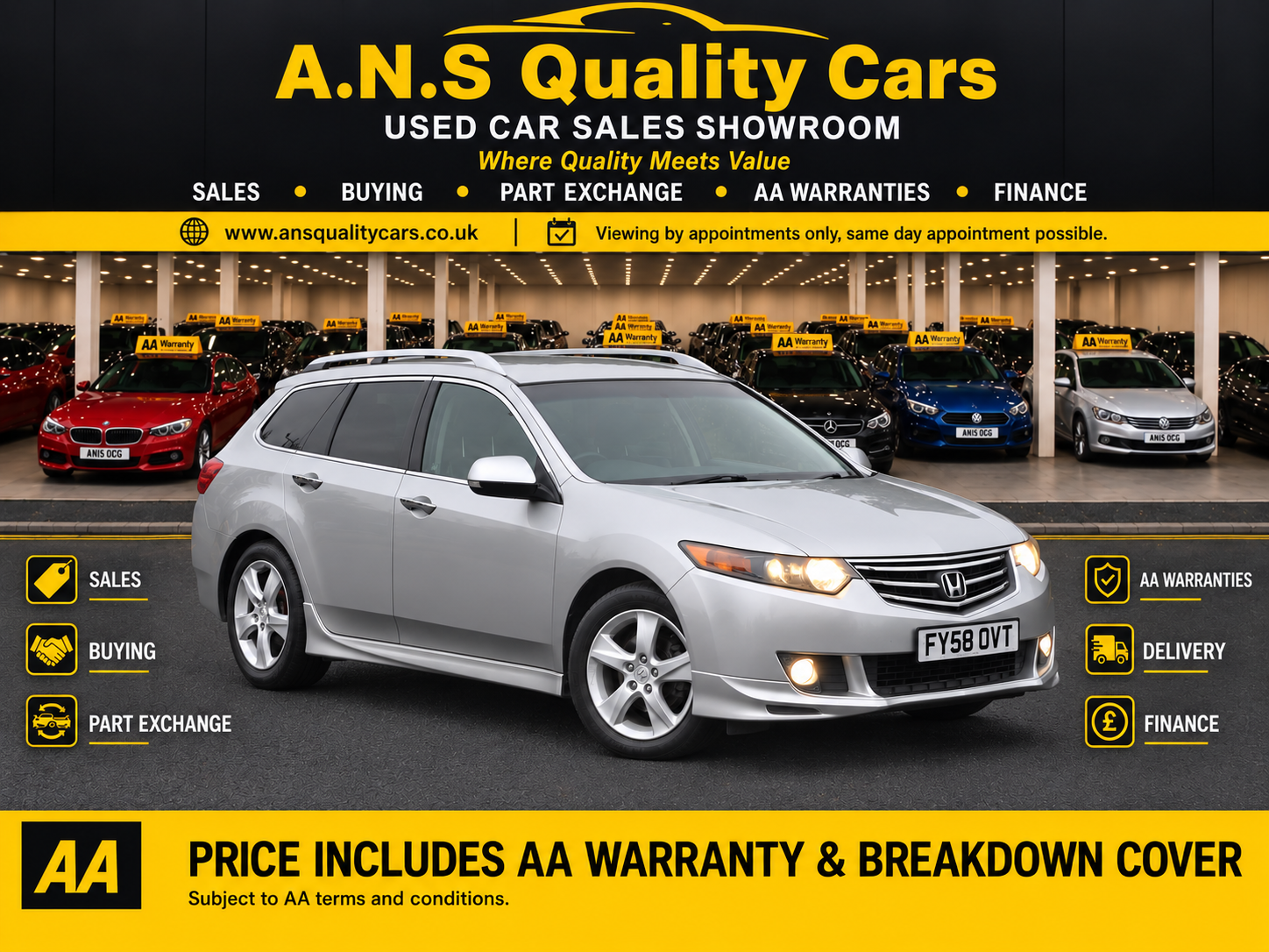 2008 Honda Accord 1997cc Petrol Automatic Estate, 106k Miles, Silver, AA Warranty