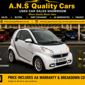 2011 Smart ForTwo 999cc Petrol Automatic Passion spec, 54k Mileage, White