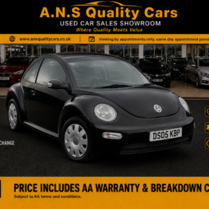 2005 VW Volkswagen Beetle 1596cc Petrol Manual 3 Doors Black, 63k Mileage, AA Warranty