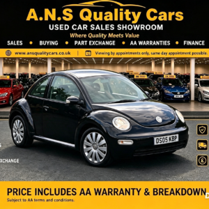 2005 VW Volkswagen Beetle 1596cc Petrol Manual 3 Doors Black, 63k Mileage, AA Warranty